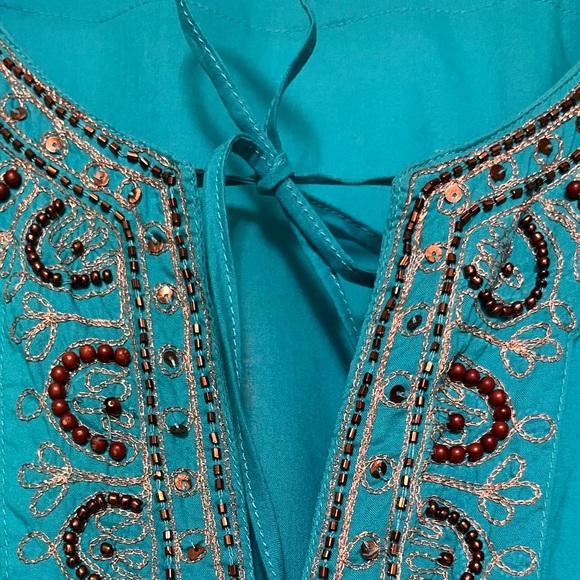 BCIH Boho Tunic Top Beaded Sequins Embellished Blue Hippie Festival Fairy Y2K LG - Picture 10 of 13